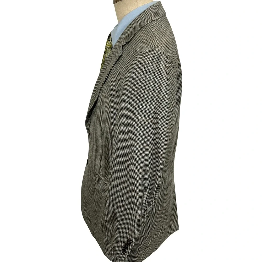 CHAPS Blazer Mens 40R Gray Blue Jacket Houndstooth Plaid Silk Wool Sport Coat
